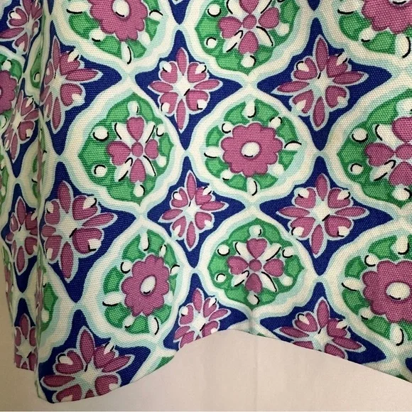 Talbots Women's A-Line Canvas Skirt Medallion Floral Print Green Blue Pink sz 10 - Picture 6 of 13